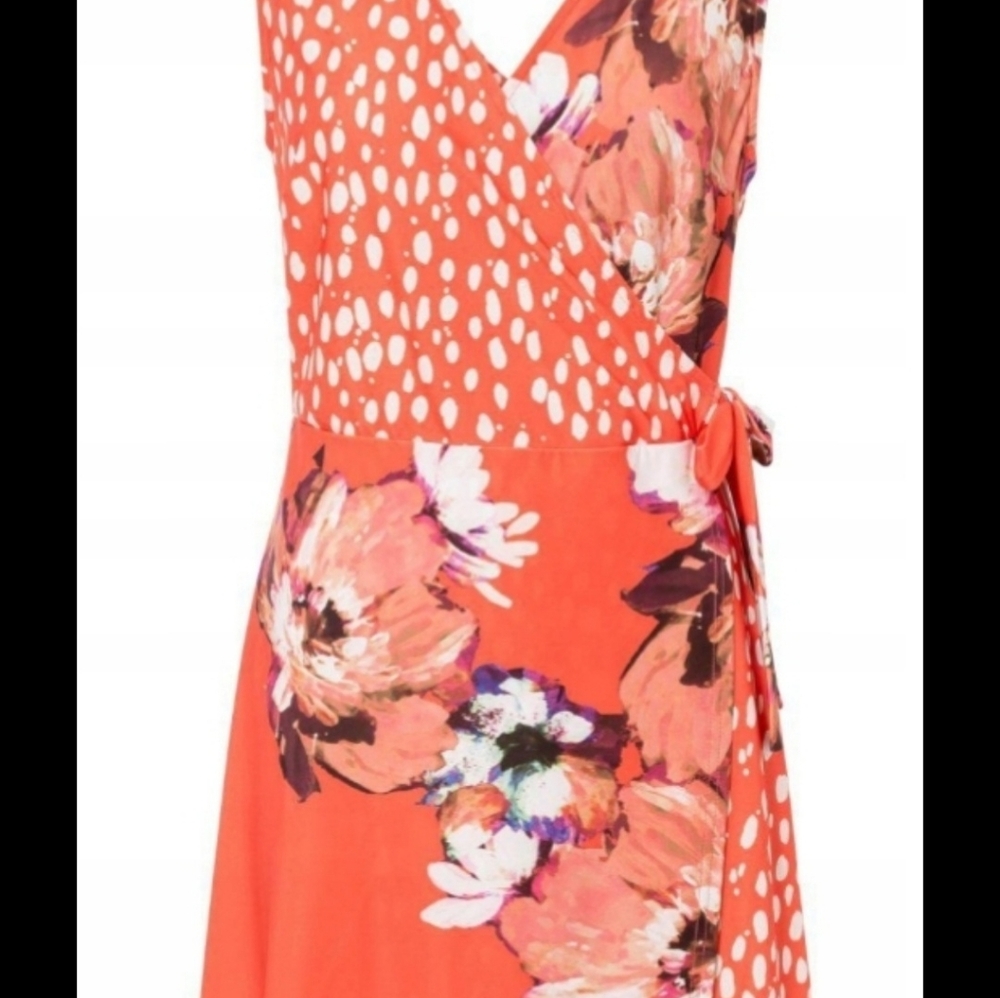 SZ XL VENUS ORANGE FLORAL FAUX WRAP DRESS - Picture 6 of 6